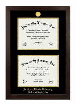 Southern Illinois University (Carbondale) College of Engineering Double Diploma Frame in Manhattan Espresso with Black & Gold Mats for document: 8 1/2"h x 11"w  , document: 8 1/2"h x 11"w  