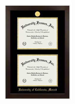 University of California Merced Double Diploma Frame in Manhattan Espresso with Black & Gold Mats for document: 8 1/2"h x 11"w  , document: 8 1/2"h x 11"w  