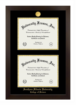 Southern Illinois University (Carbondale) College of Science Double Diploma Frame in Manhattan Espresso with Black & Gold Mats for document: 8 1/2"h x 11"w  , document: 8 1/2"h x 11"w  