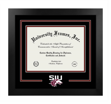 Southern Illinois University (Carbondale) School of Law Logo Mat Frame in Manhattan Black with Black & Maroon Mats for document: 8 1/2"h x 11"w  