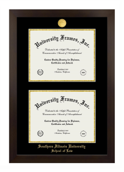 Southern Illinois University (Carbondale) School of Law Double Diploma Frame in Manhattan Espresso with Black & Gold Mats for document: 8 1/2"h x 11"w  , document: 8 1/2"h x 11"w  