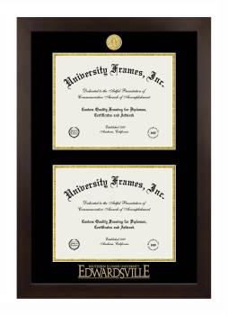 Southern Illinois University Edwardsville Double Diploma Frame in Manhattan Espresso with Black & Gold Mats for document: 8 1/2"h x 11"w  , document: 8 1/2"h x 11"w  