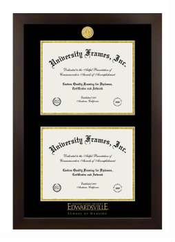 Southern Illinois University Edwardsville School of Nursing Double Diploma Frame in Manhattan Espresso with Black & Gold Mats for document: 8 1/2"h x 11"w  , document: 8 1/2"h x 11"w  