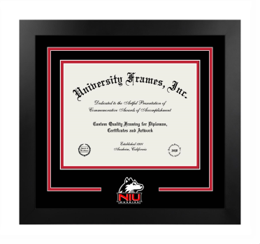 Northern Illinois University College of Education Logo Mat Frame in Manhattan Black with Black & Red Mats for document: 8 1/2"h x 11"w  