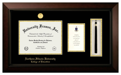 Northern Illinois University College of Education Diploma with Announcement & Tassel Box Frame in Legacy Black Cherry with Black & Gold Mats for document: 8 1/2"h x 11"w  , diploma: 7"h x 4"w  