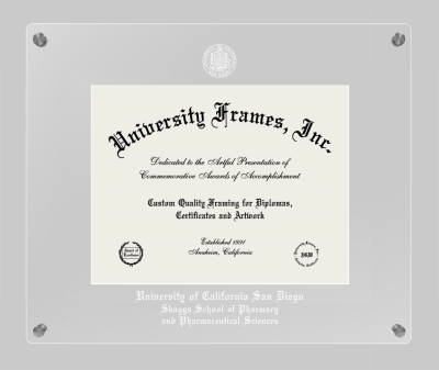 University of California San Diego Skaggs School of Pharmacy and Pharmaceutical Sciences Lucent Clear-over-Clear Frame in Lucent Clear Moulding with Lucent Clear Mat for document: 8 1/2"h x 11"w  