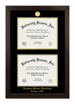 Northern Illinois University College of Law Double Diploma Frame in Manhattan Espresso with Black & Gold Mats for document: 8 1/2"h x 11"w  , document: 8 1/2"h x 11"w  