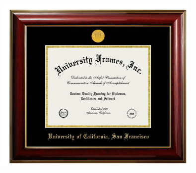 University of California San Francisco Diploma Frame in Classic Mahogany with Gold Trim with Black & Gold Mats for document: 8 1/2"h x 11"w  
