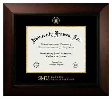 Southern Methodist University Bobby B. Lyle School of Engineering Diploma Frame in Legacy Black Cherry with Black & Gold Mats for document: 8 1/2"h x 11"w  