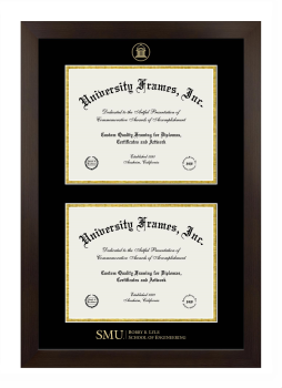 Southern Methodist University Bobby B. Lyle School of Engineering Double Diploma Frame in Manhattan Espresso with Black & Gold Mats for document: 8 1/2"h x 11"w  , document: 8 1/2"h x 11"w  