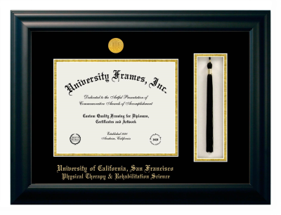 University of California San Francisco Physical Therapy & Rehabilitation Science Diploma with Tassel Box Frame in Satin Black with Black & Gold Mats for document: 8 1/2"h x 11"w  