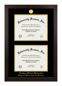 Northern Illinois University College of Liberal Arts and Sciences Double Diploma Frame in Manhattan Espresso with Black & Gold Mats for document: 8 1/2"h x 11"w  , document: 8 1/2"h x 11"w  
