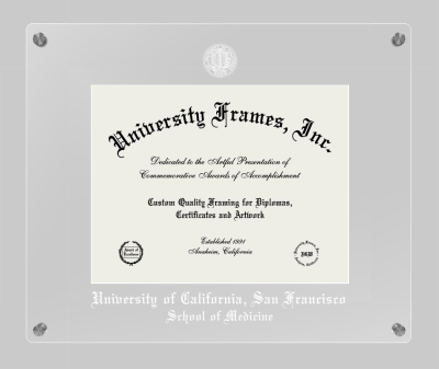 University of California San Francisco School of Medicine Lucent Clear-over-Clear Frame in Lucent Clear Moulding with Lucent Clear Mat for document: 8 1/2"h x 11"w  