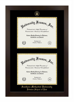 Southern Methodist University School of Law Double Diploma Frame in Manhattan Espresso with Black & Gold Mats for document: 8 1/2"h x 11"w  , document: 8 1/2"h x 11"w  