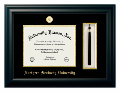 Northern Kentucky University Diploma with Tassel Box Frame in Satin Black with Black & Gold Mats for document: 8 1/2"h x 11"w  