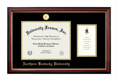 Northern Kentucky University Diploma with Announcement Frame in Petite Mahogany with Gold Trim with Black & Gold Mats for document: 8 1/2"h x 11"w  , diploma: 7"h x 4"w  
