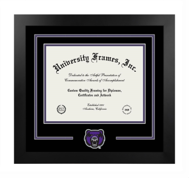 University of Central Arkansas College of Business Logo Mat Frame in Manhattan Black with Black & Purple Mats for document: 8 1/2"h x 11"w  