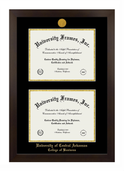 University of Central Arkansas College of Business Double Diploma Frame in Manhattan Espresso with Black & Gold Mats for document: 8 1/2"h x 11"w  , document: 8 1/2"h x 11"w  