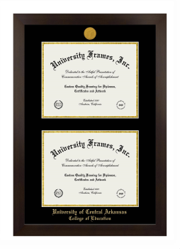 University of Central Arkansas College of Education Double Diploma Frame in Manhattan Espresso with Black & Gold Mats for document: 8 1/2"h x 11"w  , document: 8 1/2"h x 11"w  