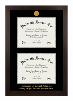University of Central Arkansas College of Fine Arts and Communication Double Diploma Frame in Manhattan Espresso with Black & Gold Mats for document: 8 1/2"h x 11"w  , document: 8 1/2"h x 11"w  