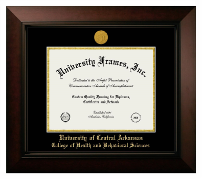 University of Central Arkansas College of Health and Behavioral Sciences Diploma Frame in Legacy Black Cherry with Black & Gold Mats for document: 8 1/2"h x 11"w  