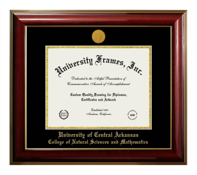 University of Central Arkansas College of Natural Sciences and Mathematics Diploma Frame in Classic Mahogany with Gold Trim with Black & Gold Mats for document: 8 1/2"h x 11"w  