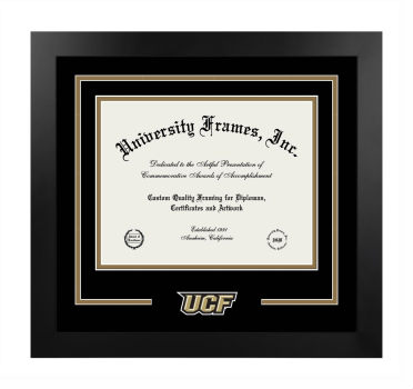 University of Central Florida Logo Mat Frame in Manhattan Black with Black & Bronze Mats for document: 8 1/2"h x 11"w  