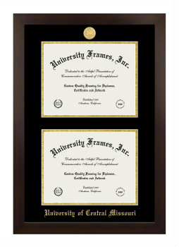 University of Central Missouri Double Diploma Frame in Manhattan Espresso with Black & Gold Mats for document: 8 1/2"h x 11"w  , document: 8 1/2"h x 11"w  