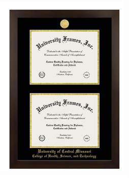 University of Central Missouri College of Health, Science, and Technology Double Diploma Frame in Manhattan Espresso with Black & Gold Mats for document: 8 1/2"h x 11"w  , document: 8 1/2"h x 11"w  