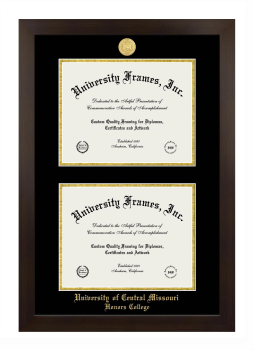 University of Central Missouri Honors College Double Diploma Frame in Manhattan Espresso with Black & Gold Mats for document: 8 1/2"h x 11"w  , document: 8 1/2"h x 11"w  