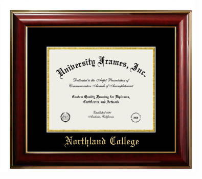 Northland College Diploma Frame in Classic Mahogany with Gold Trim with Black & Gold Mats for document: 8 1/2"h x 11"w  