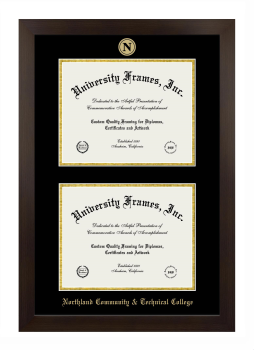 Northland Community & Technical College Double Diploma Frame in Manhattan Espresso with Black & Gold Mats for document: 8 1/2"h x 11"w  , document: 8 1/2"h x 11"w  
