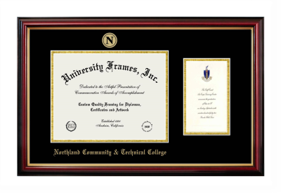 Northland Community & Technical College Diploma with Announcement Frame in Petite Mahogany with Gold Trim with Black & Gold Mats for document: 8 1/2"h x 11"w  , diploma: 7"h x 4"w  