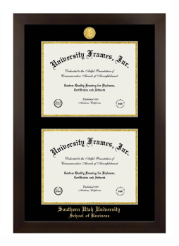Southern Utah University School of Business Double Diploma Frame in Manhattan Espresso with Black & Gold Mats for document: 8 1/2"h x 11"w  , document: 8 1/2"h x 11"w  