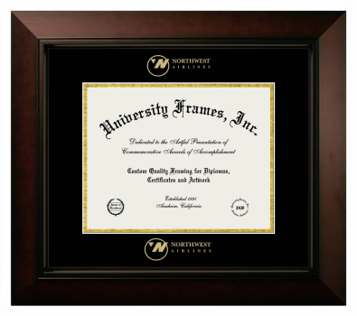 Northwest Airlines Diploma Frame in Legacy Black Cherry with Black & Gold Mats for document: 8 1/2"h x 11"w  