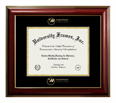 Northwest Airlines Diploma Frame in Classic Mahogany with Gold Trim with Black & Gold Mats for document: 8 1/2"h x 11"w  