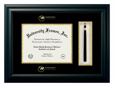 Northwest Airlines Diploma with Tassel Box Frame in Satin Black with Black & Gold Mats for document: 8 1/2"h x 11"w  