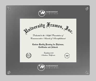 Northwest Airlines Lucent Clear-over-Smoke Frame in Lucent Smoke Moulding with Lucent Smoke Mat for document: 8 1/2"h x 11"w  