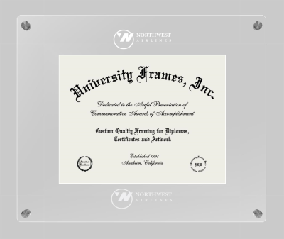 Northwest Airlines Lucent Clear-over-Clear Frame in Lucent Clear Moulding with Lucent Clear Mat for document: 8 1/2"h x 11"w  