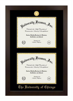 University of Chicago Double Diploma Frame in Manhattan Espresso with Black & Gold Mats for document: 8 1/2"h x 11"w  , document: 8 1/2"h x 11"w  