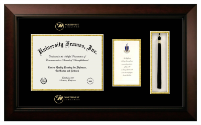 Northwest Airlines Diploma with Announcement & Tassel Box Frame in Legacy Black Cherry with Black & Gold Mats for document: 8 1/2"h x 11"w  , diploma: 7"h x 4"w  