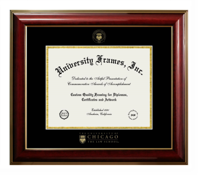 University of Chicago The Law School Diploma Frame in Classic Mahogany with Gold Trim with Black & Gold Mats for document: 8 1/2"h x 11"w  