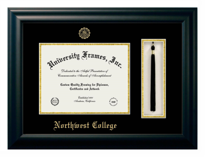 Northwest College Diploma with Tassel Box Frame in Satin Black with Black & Gold Mats for document: 8 1/2"h x 11"w  