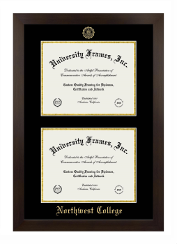 Northwest College Double Diploma Frame in Manhattan Espresso with Black & Gold Mats for document: 8 1/2"h x 11"w  , document: 8 1/2"h x 11"w  
