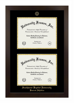 Southwest Baptist University Bearcat Athletics Double Diploma Frame in Manhattan Espresso with Black & Gold Mats for document: 8 1/2"h x 11"w  , document: 8 1/2"h x 11"w  