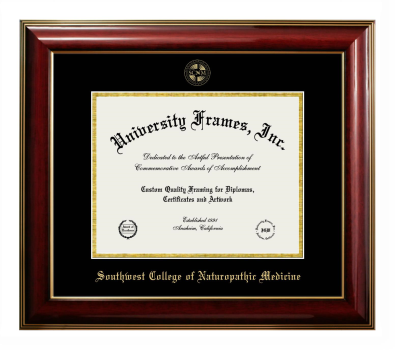 Southwest College of Naturopathic Medicine Diploma Frame in Classic Mahogany with Gold Trim with Black & Gold Mats for document: 8 1/2"h x 11"w  