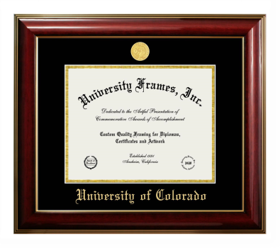 University of Colorado Diploma Frame in Classic Mahogany with Gold Trim with Black & Gold Mats for document: 8 1/2"h x 11"w  