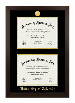 University of Colorado Double Diploma Frame in Manhattan Espresso with Black & Gold Mats for document: 8 1/2"h x 11"w  , document: 8 1/2"h x 11"w  