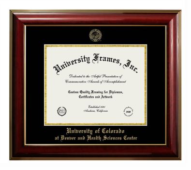 University of Colorado at Denver and Health Sciences Center Diploma Frame in Classic Mahogany with Gold Trim with Black & Gold Mats for document: 8 1/2"h x 11"w  