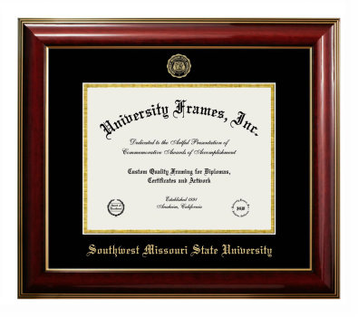 Southwest Missouri State University Diploma Frame in Classic Mahogany with Gold Trim with Black & Gold Mats for document: 8 1/2"h x 11"w  